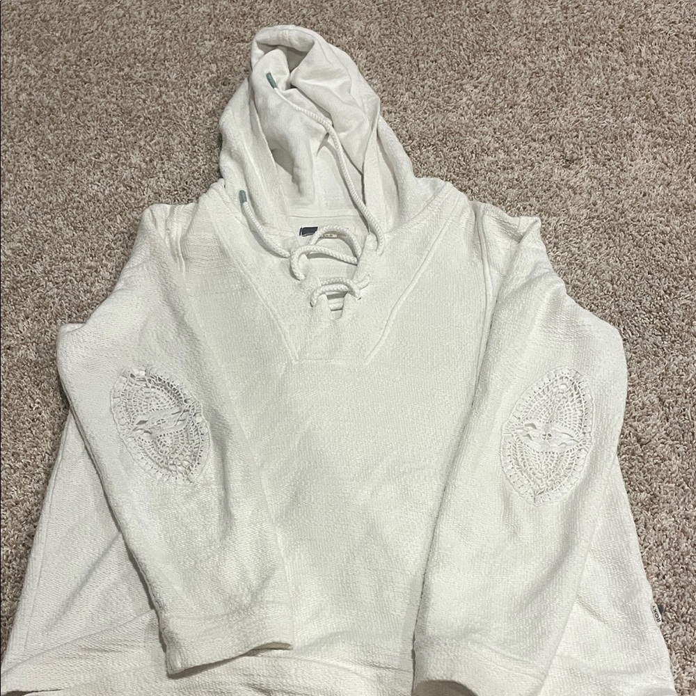 White Hooded Roxy Sweater with Lace Details